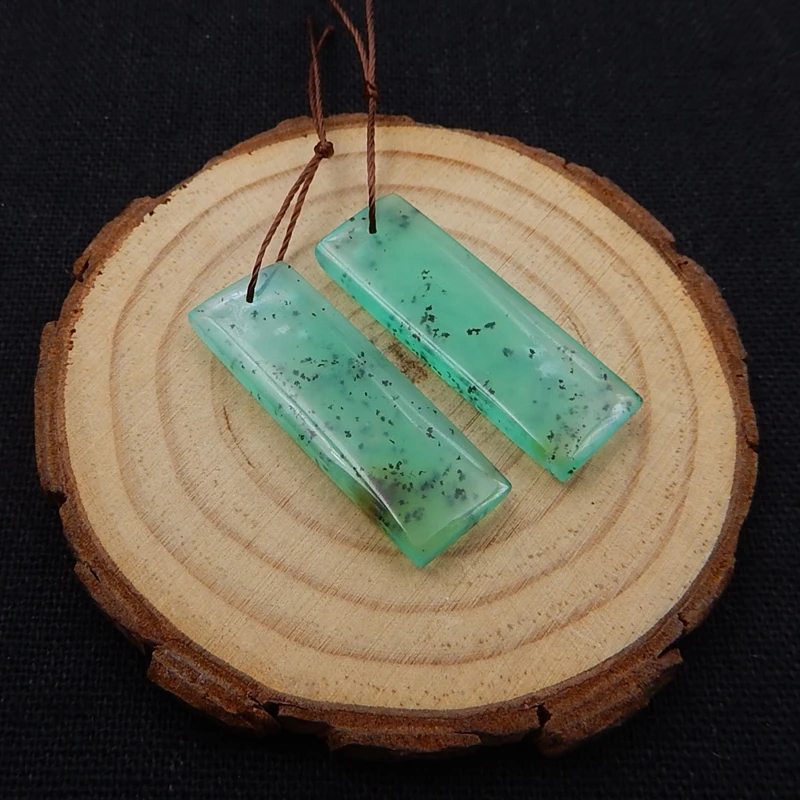 Прямоугольный натуральный камень Chrysoprase с отверстием в передней части красоты ювелирные изделия женские серьги 33x11x4 мм 6,4 г
