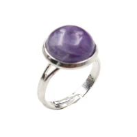 fyjs unique silver plated natural purple amethysts stone bead cabochon resizable finger ring fashion jewelry