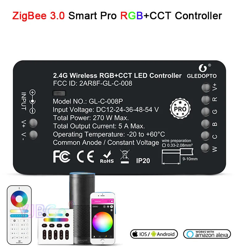 

Zigbee 3.0 LED RGB CCT Light Strip Controller RGB Warm Cold White Pro Compatible with Hue Tuya App Voice 2.4G RF Remote Contro