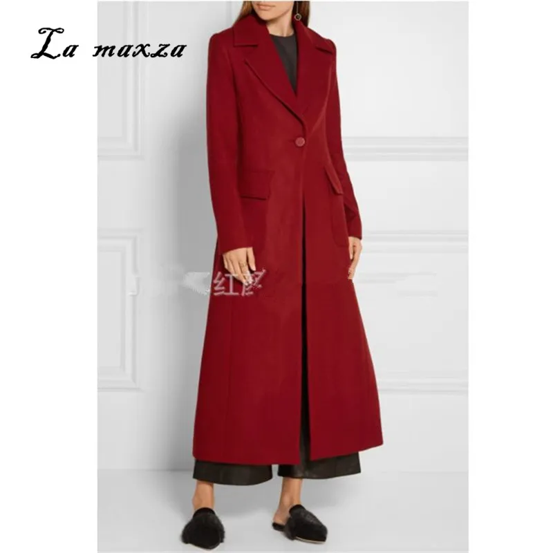 

Vintage Fashion Women Plus Size Coat Winter Wool Slim Fit Red Long Coat 2019