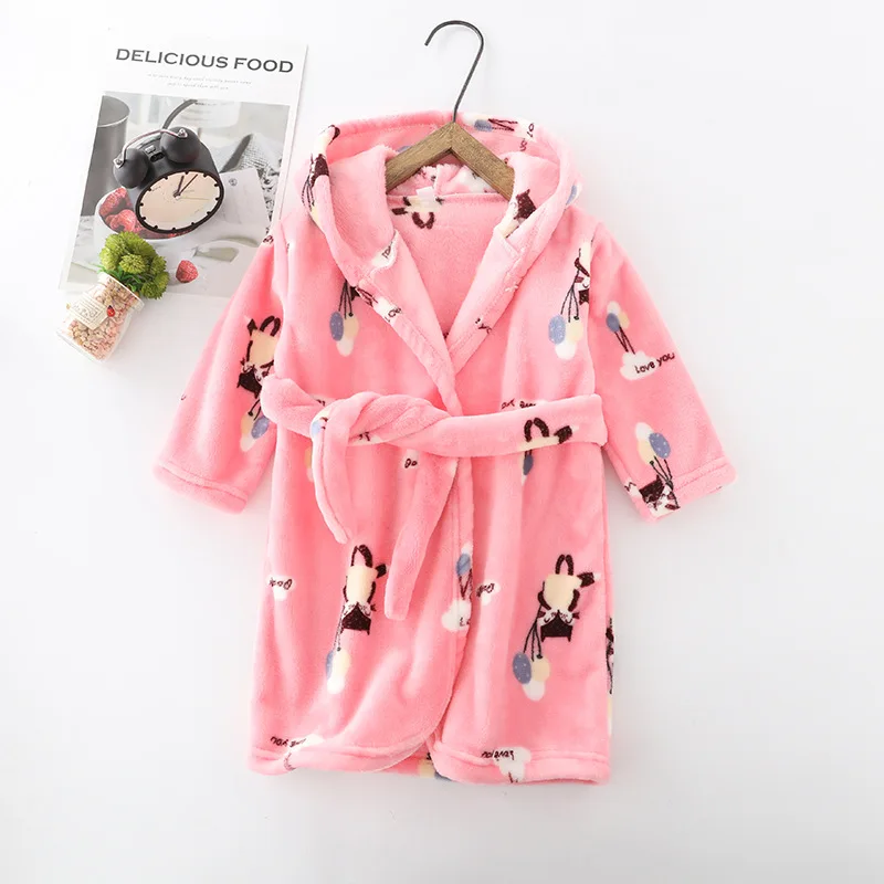 Pink fox Новая мягкая осенне-зимняя детская одежда для сна г., фланелевый теплый банный халат для девочек от 2 до 8 лет, детские пижамы для мальчиков, Bathgrowns - Цвет: Pink fox