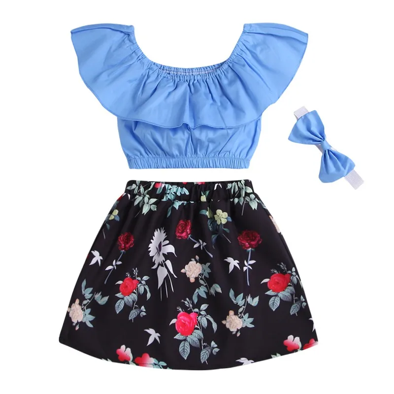 Комплект одежды для маленьких девочек летняя новая синяя рубашка с оборками +