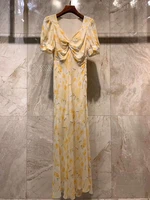 women silk long dress 2020 silk elegant maxi dress female floral summer v neck vestidos new arrival