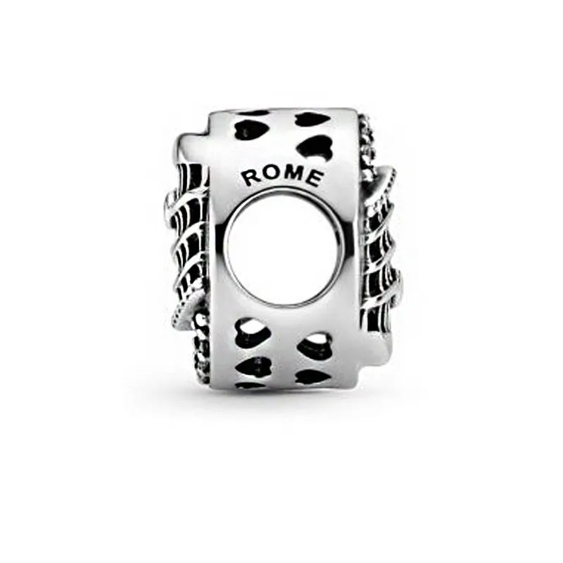 

2020 Summer New 925 Sterling Silver Rome Colosseum Openwork Charms Beads fit Original 3mm Bracelets Women DIY Jewelry