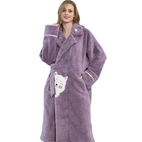 women nightgown mid length flannel nightgown autumn winter ladies home service cartoon warm birthday gift thickened bathrobe