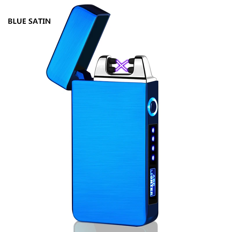 Blue satin Сегодня 4,99 двойная дуговая зажигалка USB электрические зажигалки для сигарет новинка электронная плазменная турбо Зажигалка гаджеты для мужчин - Цвет: Blue satin