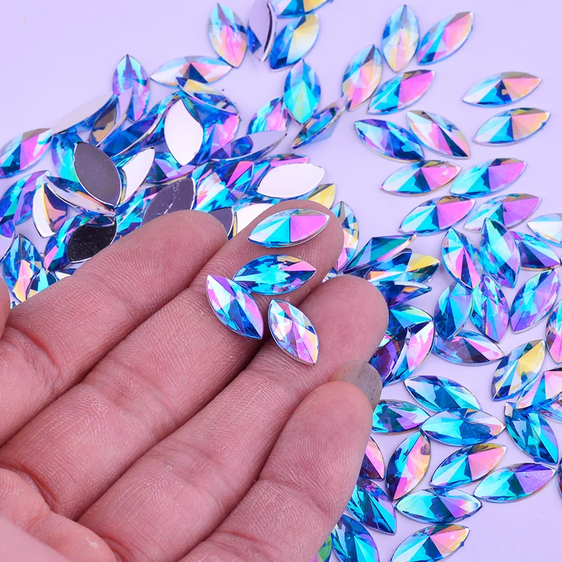 JUNAO 5*10 мм 7*15 мм, весь ассортимент Цвет Стразы ab Crystal аппликация с плоской задней частью из акрила с украшением в виде кристаллов страз, не сшиты стразами прекрасно подойдет к вечернему платью; ремесла