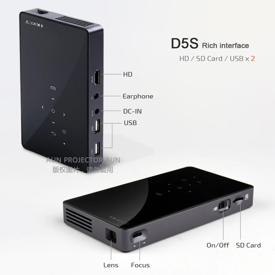 Оригинальный мини проектор AUN D5S Android 7 1 (ram: 2G + rom: 32G) Wi Fi Bluetooth 5000mAH батарея