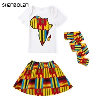 shenbolen african clothes for kids fashion kente print topskirtheadband 3pcs set africab map clothes