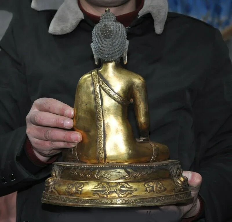 

wedding decoration 12" Old Tibetan Buddhism Bronze gilt Sakyamuni Shakyamuni Medicine buddha Statue