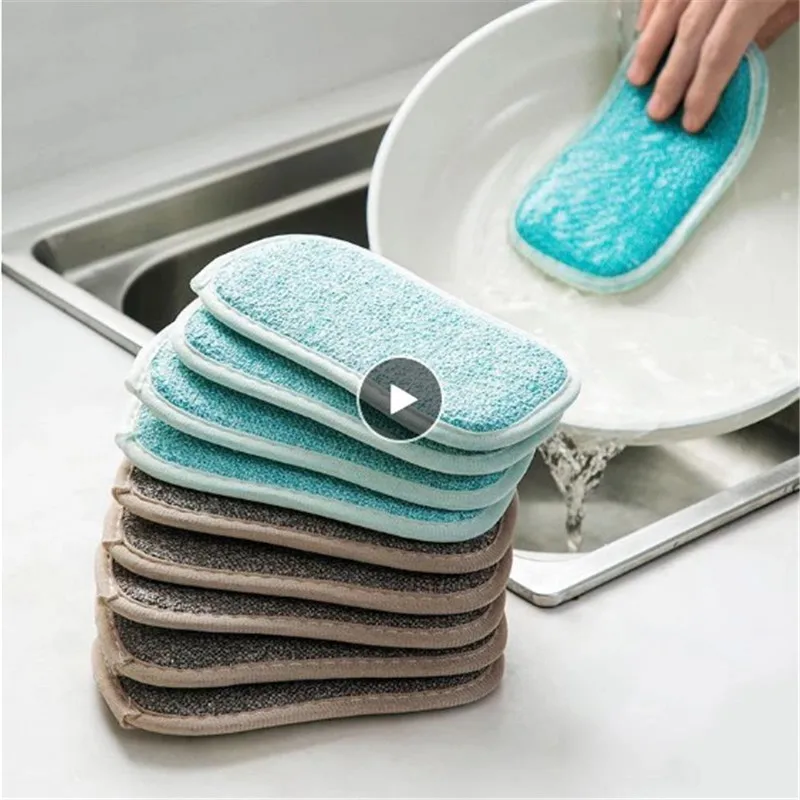 

4PCS Kitchen Cleaning Towel Kitchenware Brushes Anti Grease Wiping Rags Absorbent Washing Dish Cloth Accessories 2Sided Sponge