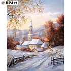 Алмазная живопись 5D, полноразмернаякруглая вышивка, Снежная сцена, церковь, алмазная вышивка стразы, картина для вышивки крестиком, M1798