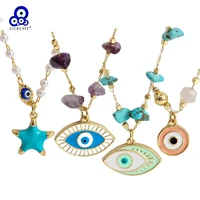 lucky eye natural stone pearl necklace fatima hamsa hand star evil eye pendant necklace for women girls men diy jewelry be504
