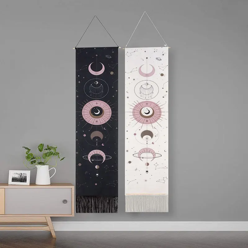 

Moon Phase Tassel Tapestry Sun Moon Bohemian Wall Hanging Lunar Eclipse Cycle Carpet for Bedroom Living Room Dorm Decoration