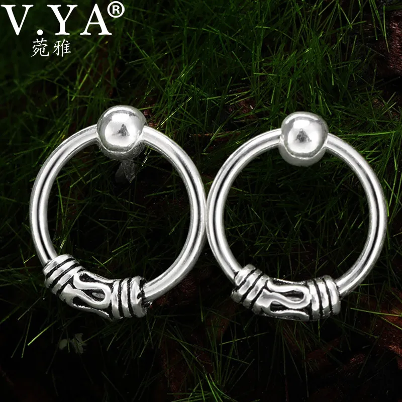 V. YA 925 пробы серебряная круглая серьга круга для женщин Простые Винтажные серьги модные маленькие длинные серьги
