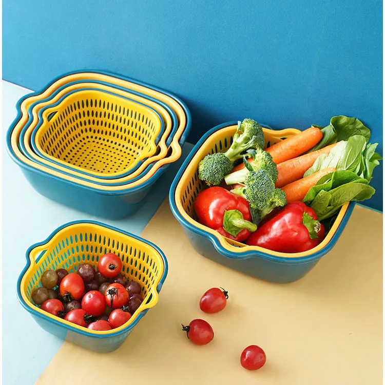 

2-Piece Kitchen Multifunctional Drain Basket For Cleaning,Draining And Storing Fruits And Vegetables Easy To Place Safe Material