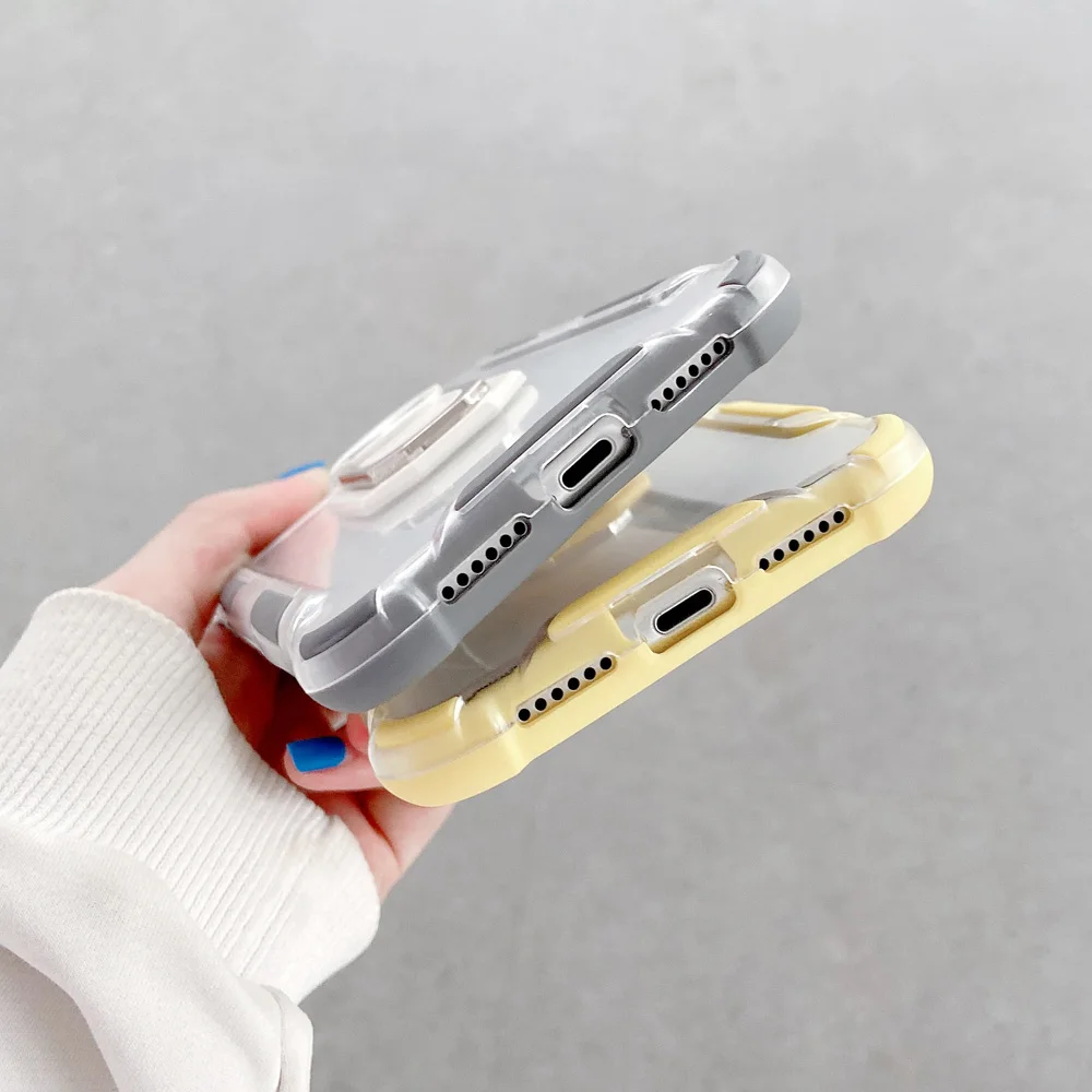 

Anti-fall Bumper Clear Phone Case for iPhone 11 Pro Max X XR XS 6 7 8 Plus 12 Pro Mini SE 2020 Ring Stand Shockproof Back Cover