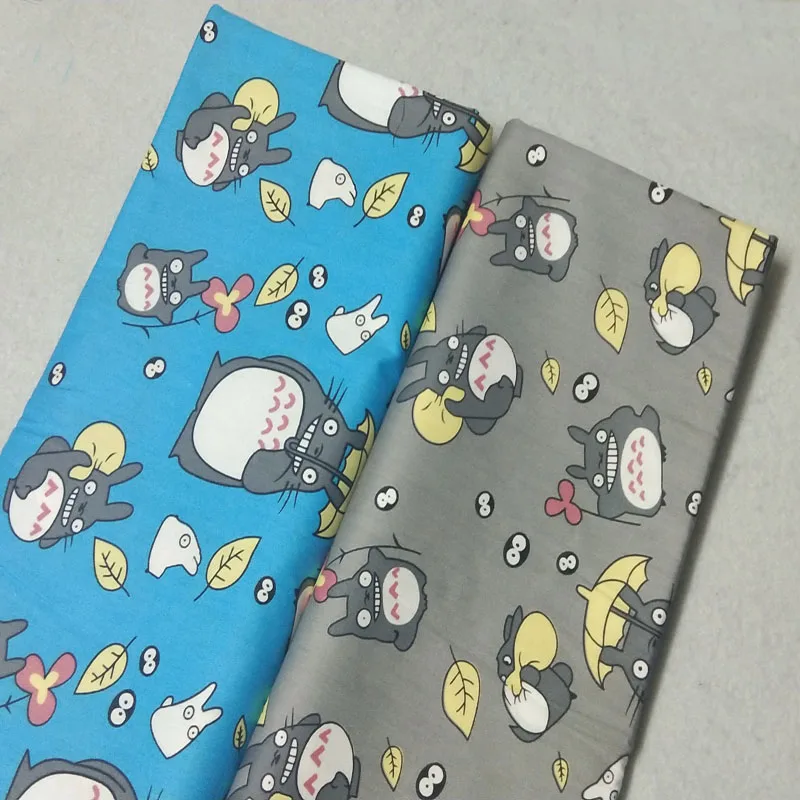 Очаровательная синяя и серая ткань Тоторо из 100% хлопка 50x160 см с рисунком