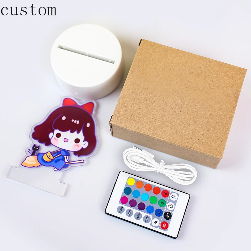 

Cartoon Anime Logo Customized Transparent Acrylic LED Standee Printed Remote Control Light Stand Keychain with Design