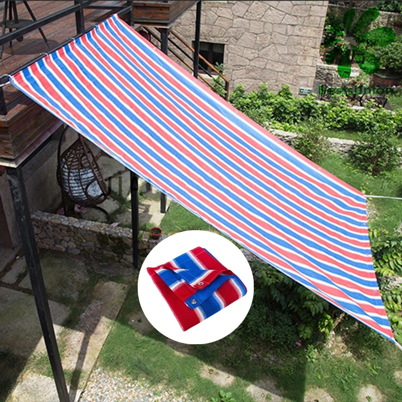 

Colourful Stripe Sunshade Net HDPE Outdoor Shading Net Sun Room Terrace Thicken Sun Shade Sail Free Rope
