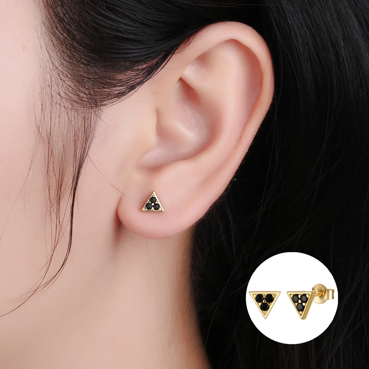 

Real 925 Sterling Silver Classic Black Cubic Zircon Triangle Square Stud Earrings For Women Sterling Silver Jewelry 0112