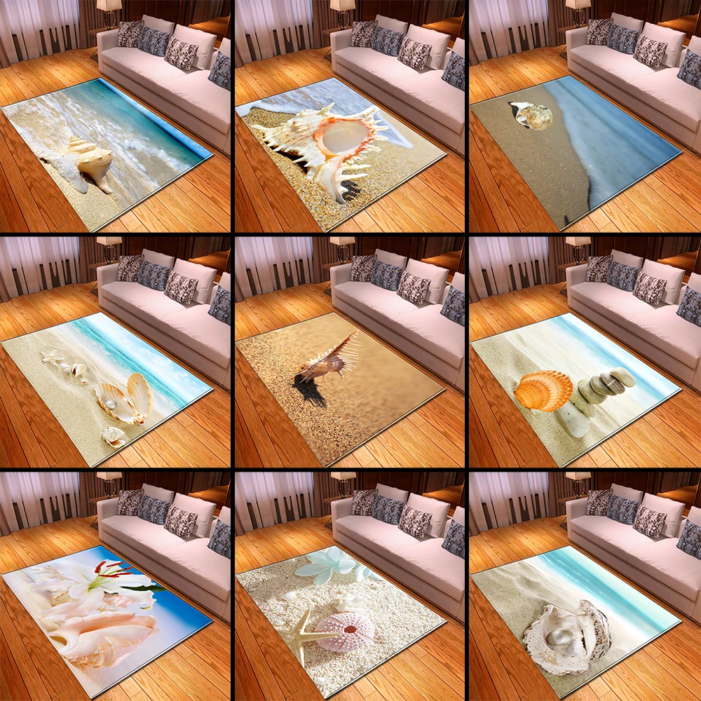 

3D Beach Carpet Living Room Home Decoration Soft Kids Room Rug Carpets Bedroom Dining Room Starfish Conch Shell Area Rug