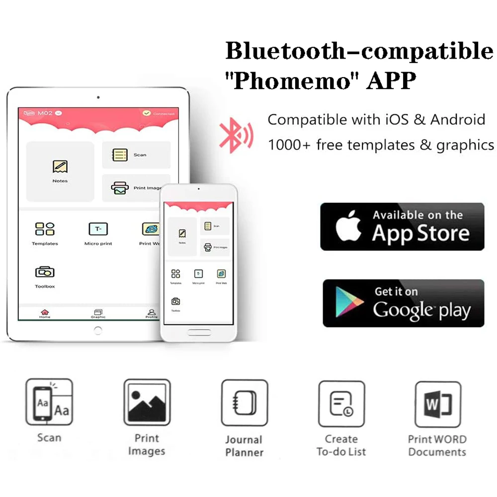 Термопринтер Phomemo M02 портативный мини-принтер беспроводной карманный принтер для