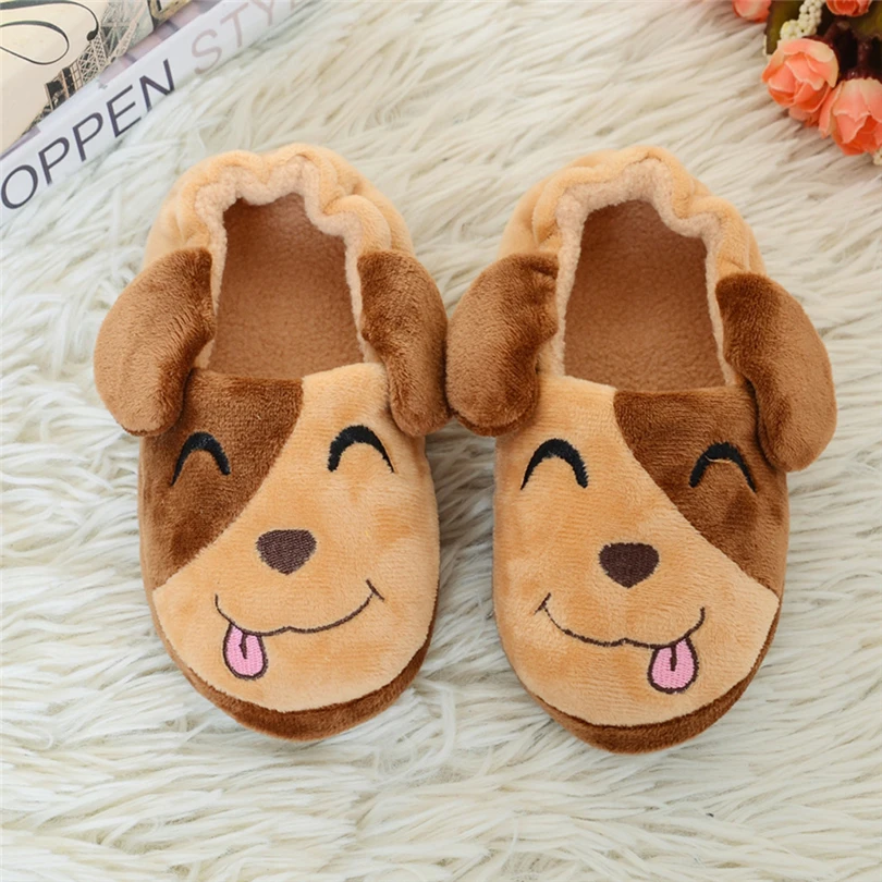 Домашние тапочки для маленьких детей зимние мальчиков и девочек с мультяшным