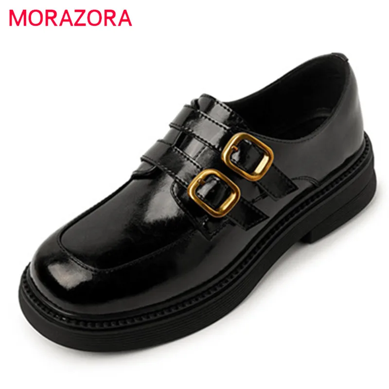 

MORAZORA 2022 Big Size 40 Flat Shoes Women Genuine Leather Footwear Buckle Slip On Spring Summer Casual Shoes Women Loafers