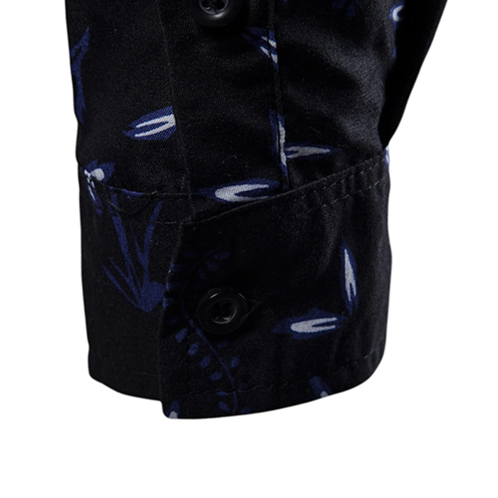 Luxury Men Shirts Turn Down Collar Long Sleeve Leaf Print Slim Single Breasted Shirt Male Social Business Dress Shirts Tops