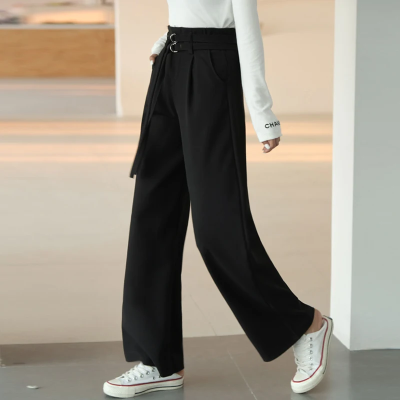 Женские широкие брюки с высокой талией BGTEEVER свободные длинные поясом офисные 2019 |