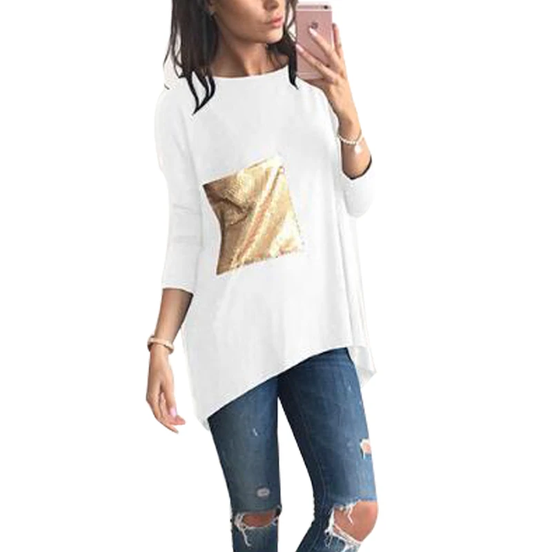 3 цвета топы осенняя Асимметричная туника для девочек рубашка с круглым вырезом