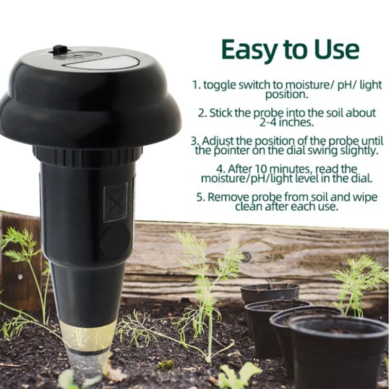 

3 In1 Soil Meter PH Light Water Moisture Meter for Garden Plant Flower Soil Analyzer Tester Self-Powered Monitor