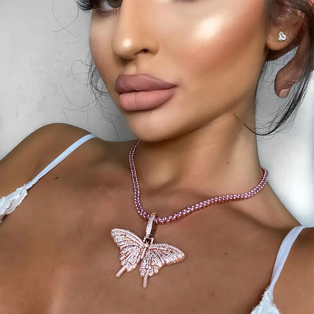 Цепочка с подвеской-бабочкой для мужчин и женщин украшение в стиле хип-хоп кулон