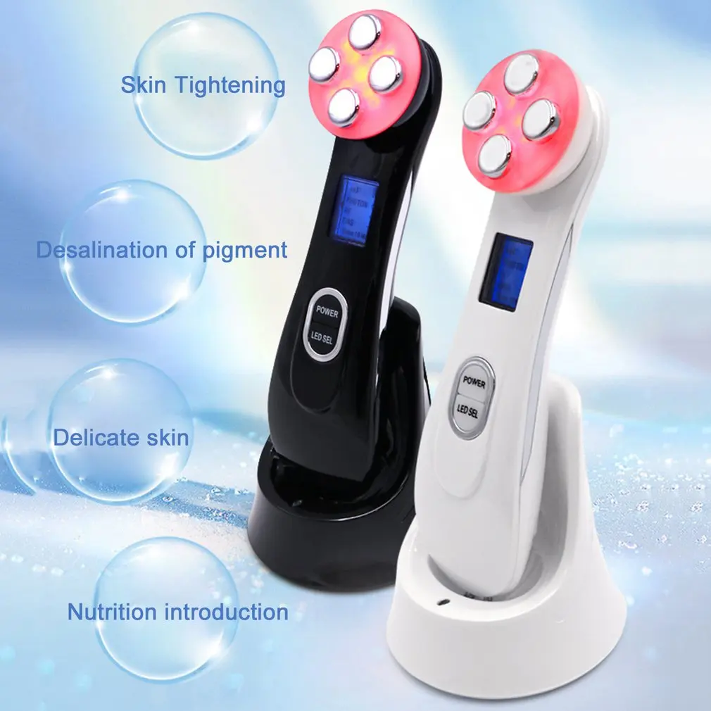 

5-in-1 Electroporation Mesotherapy Device For Facial Beauty Radio Frequency LED Photons For Skin Rejuvenation Wrinkles