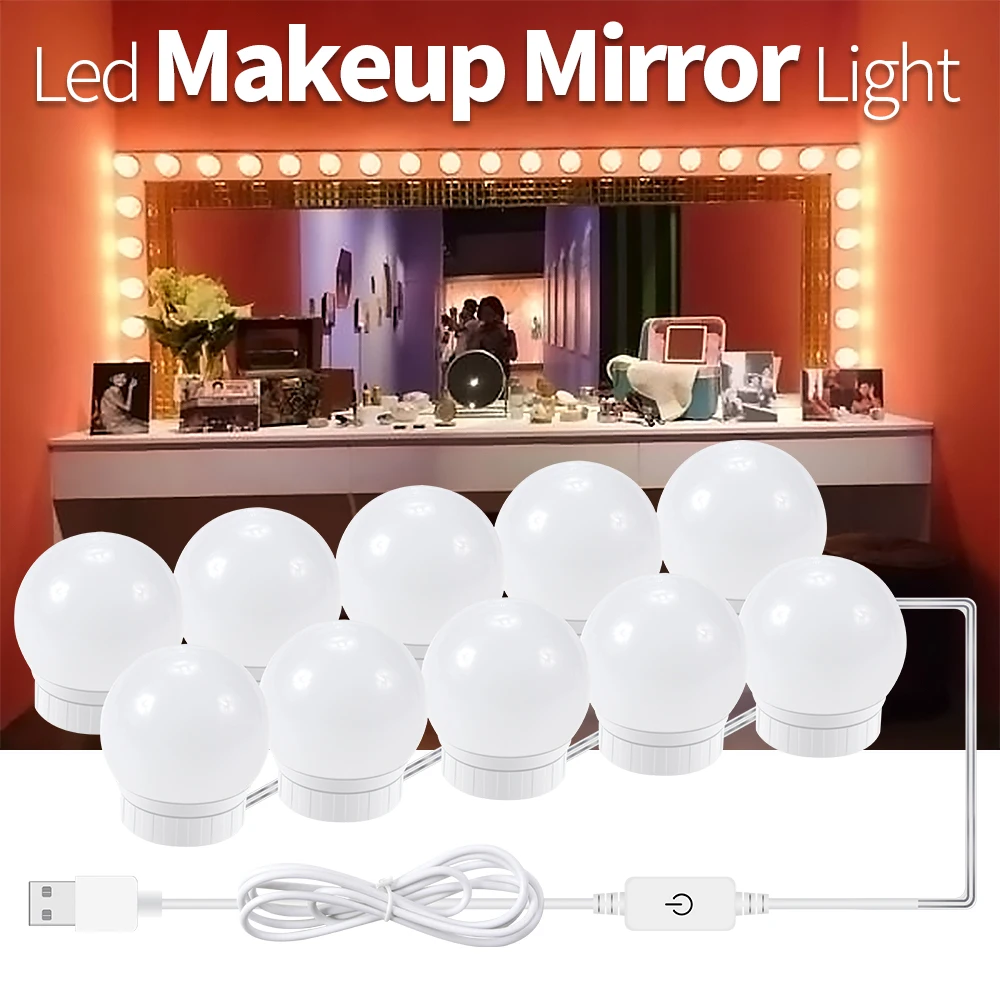 

Makeup Mirror Wall Lamp LED Vanity Night Light Dressing Table Dimmable 2/6/10/14pcs Bulb Kit For Room Bathroom Mirrors Lighting