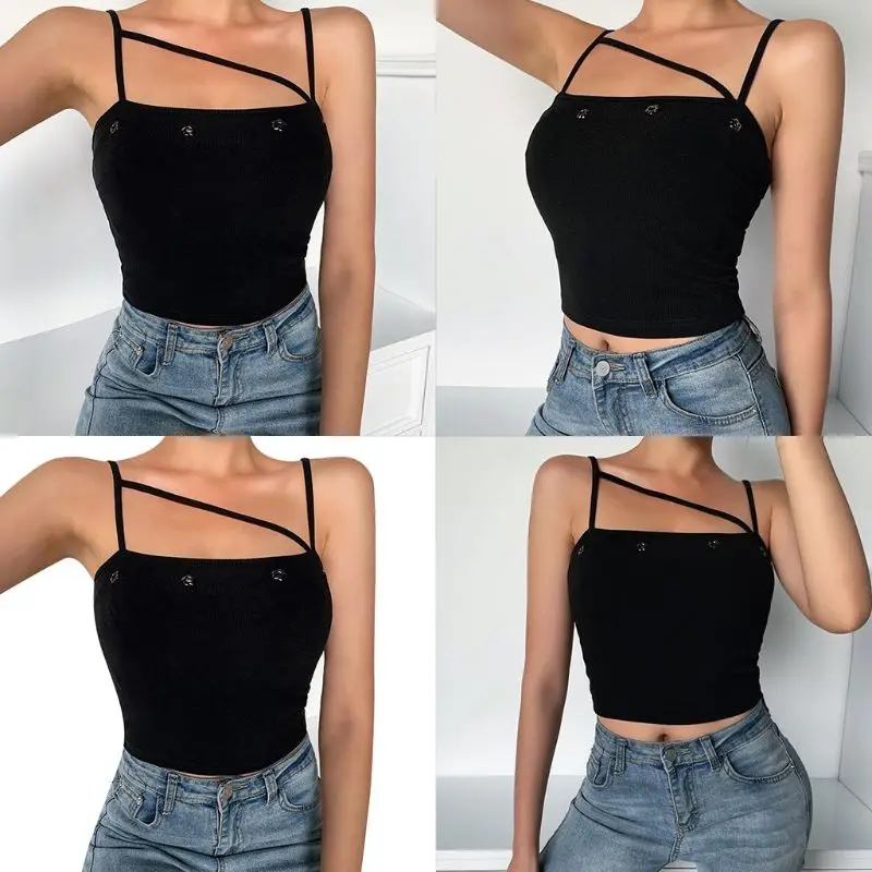 Женский Асимметричный укороченный топ с перекрестными ремешками в стиле панк