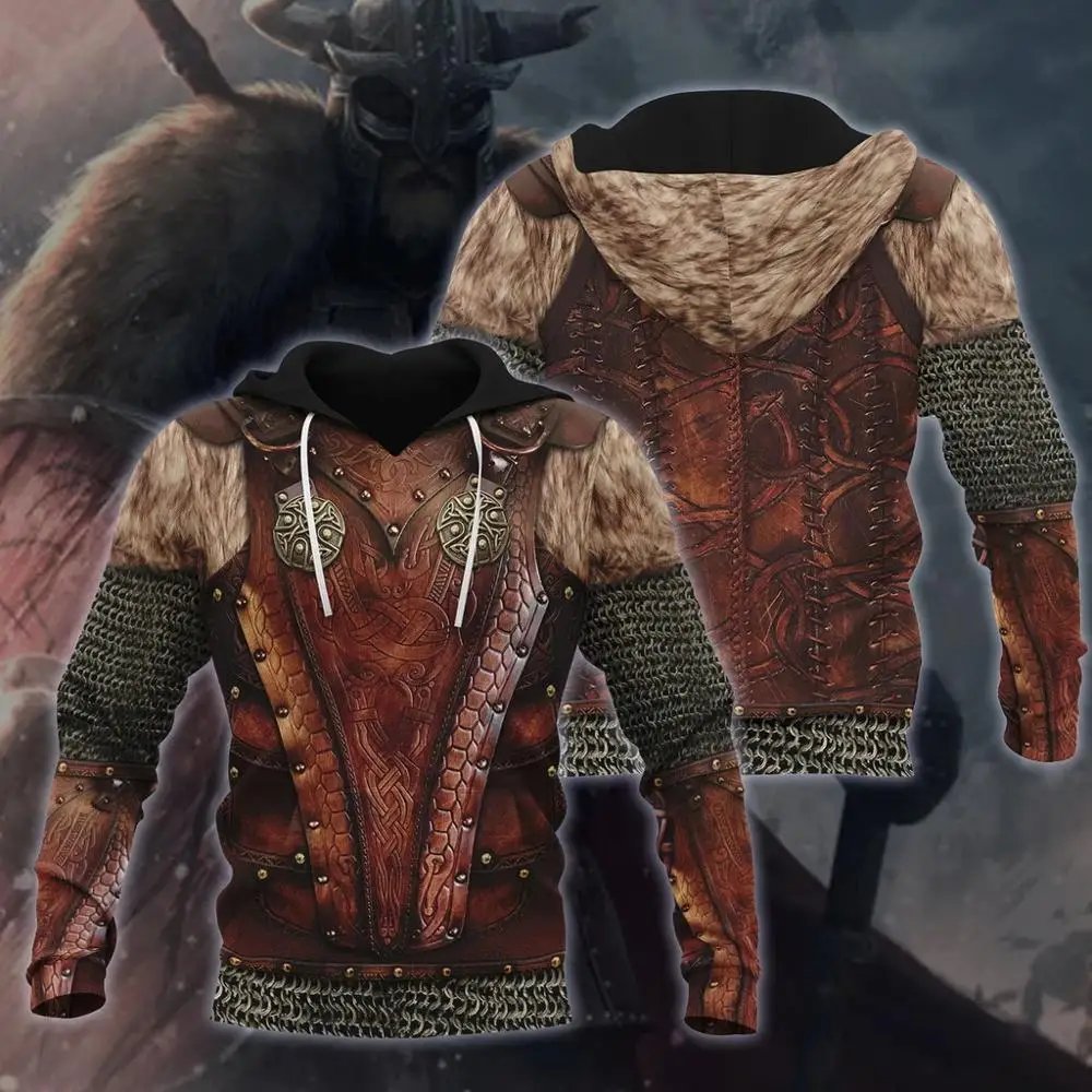 Скандинавской мифологии Viking Броня 3D во всем печатных свитер с капюшоном для