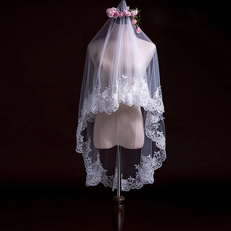 

Элегантная кружевная Фата невесты, однослойная, из Мягкого Тюля, без гребня, 2021