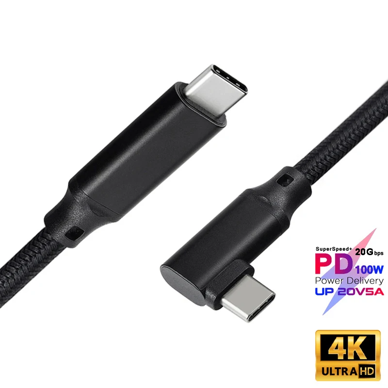 

100W PD 5A Curved USB3.2 Type-C Cable 4K @60Hz 20Gbps USB-C Gen 2 Cord For Macbook Pro Nintendo Oculus Quest 1 2 VR Thunderbolt3