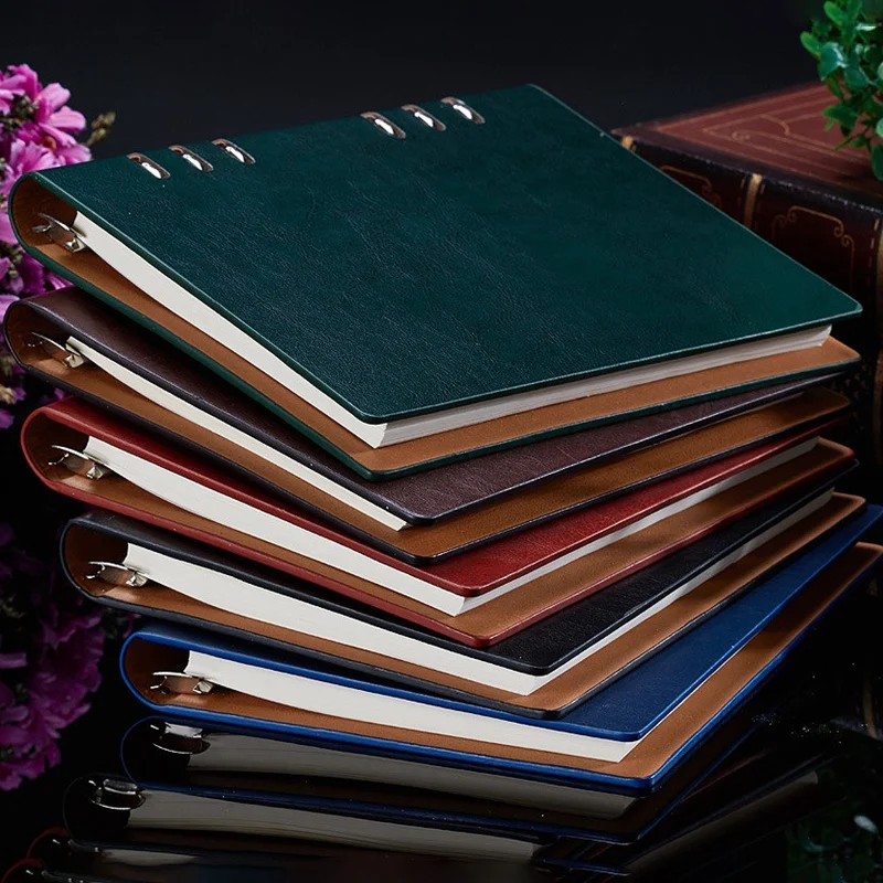 

A6 Paper Notebook, Six-Hole Loose-Leaf Office Stationery Business Spiral PU Diary Notebook (2 Copies)