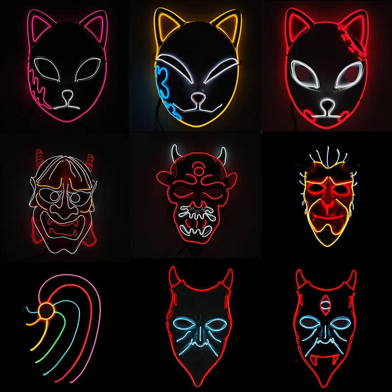 

Japanese Anime Accessories LED Mask Cosplay Demon Slayer Ninja Obito Horror Devil Hannya Mask For Halloween Party