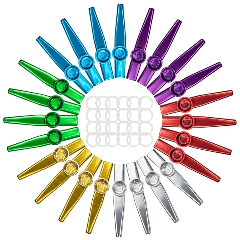 

24-Pack Metal Kazoos with 24 Pcs Kazoo Flute Diaphragms 6 Colors,Good Comp for Ukulele, Violin, Guitar, Piano