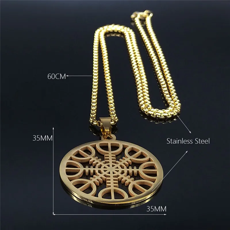 

Pagan Amulet Helmet of Awe Aegishjalmur Vickling Compass Talisman Scandinavian Vegvisir Stainless Steel Chain Necklaces N3033S03