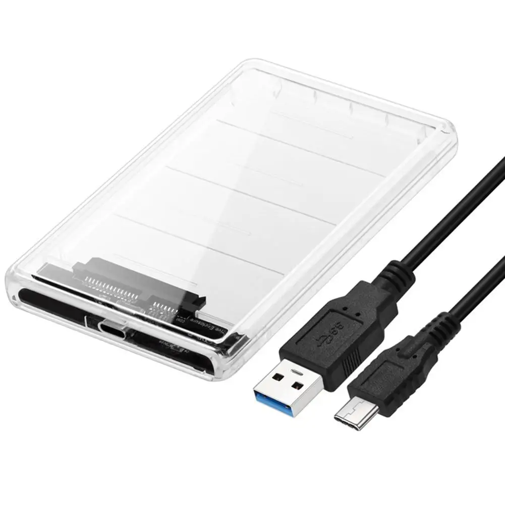 

2,5 дюймовый корпус для жесткого диска SSD с USB Type-C на SATA Прозрачный чехол для мобильного жесткого диска 10 Гбит/с аксессуары для внешнего хранен...