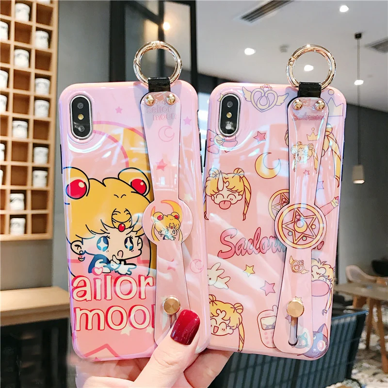 Мягкий чехол для iphone XS max с милым ремешком на запястье Sailor Moon X XR 8plus 7 7plus 6 6S p