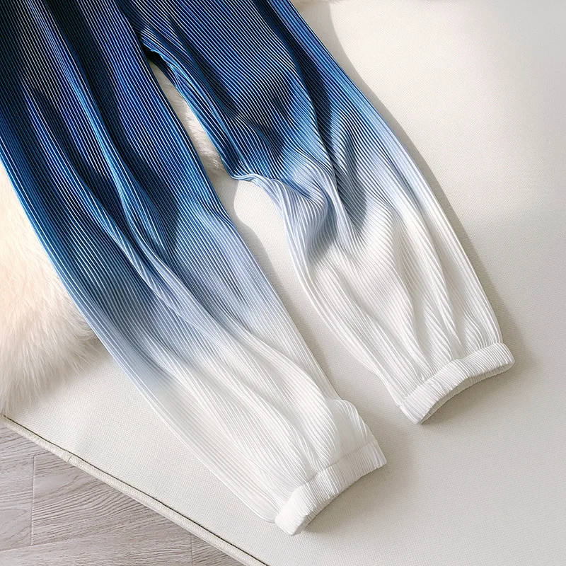 

TIGENA Casual Gradient Thin Summer Pants Women 2021 Loose Wide Leg Harem High Waist Pants Female Black Blue Trousers Women