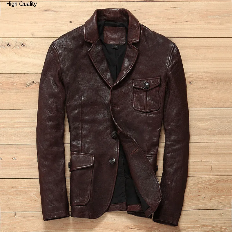 Классические смарт-повседневные мужские костюмы из натуральной кожи корейская