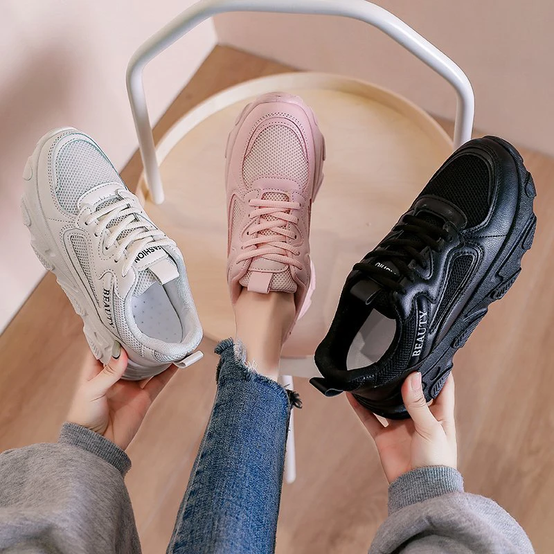 

Women Black Sneakers 2021 Spring Summer Platform Shoes Casual Trainers Beige Pink Lace Up Dad Chunky Sneakers Ladies Shoes