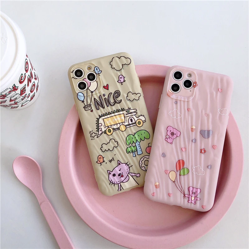 cute cartoon Soft TPU phone cover For iphone 11 pro max 7 8 6 6s plus X Xs XR protective back Matte fitted case pink |